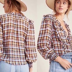Anthropologie Maeve Laila Plaid Ruffle Blouse